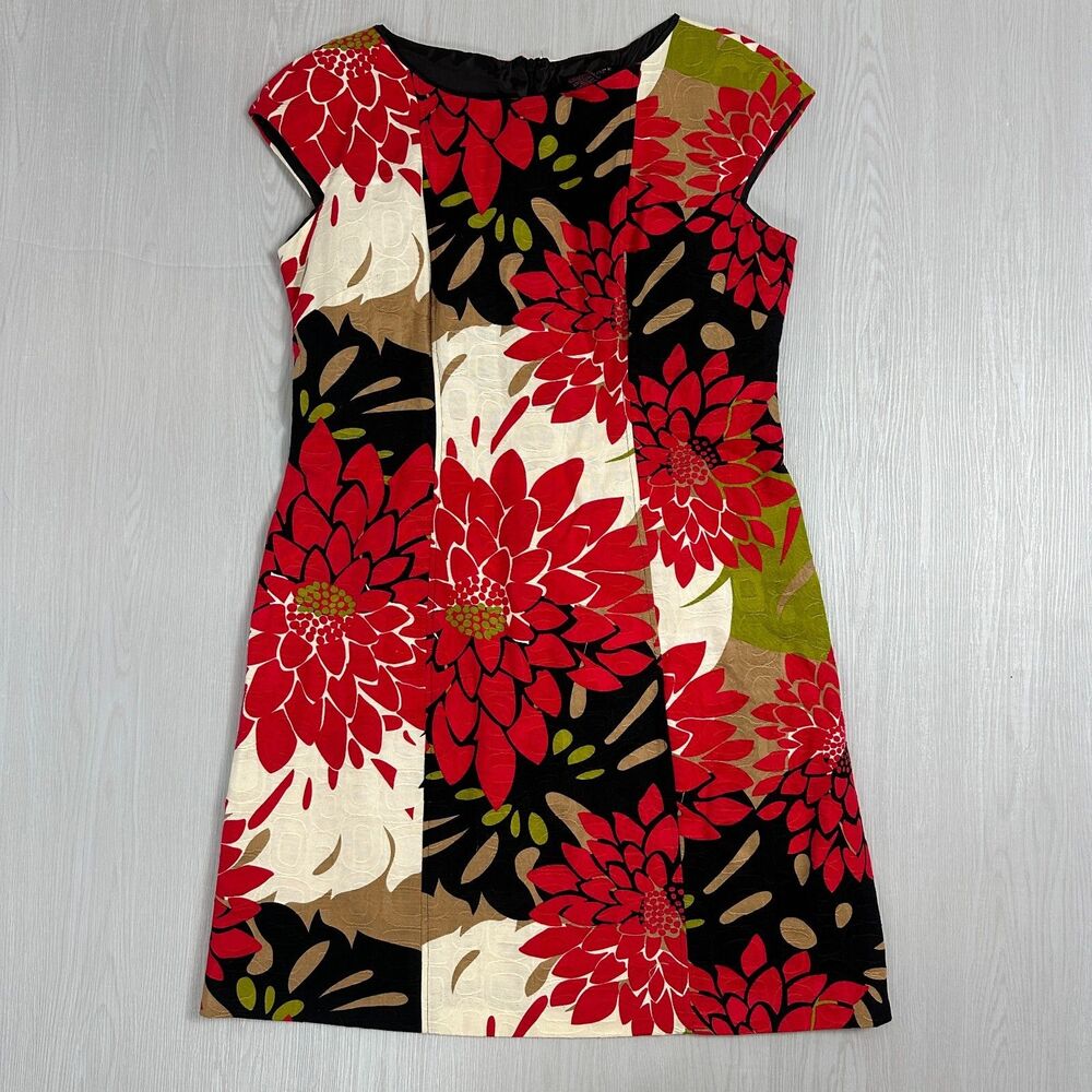 Vintage Robbie Bee Women's 12 Cotton Colorful Red White Green Black Floral Dress